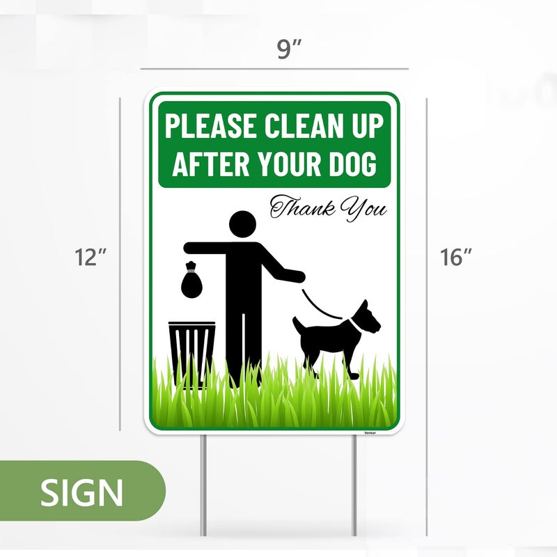 Venicor 2PC Clean Up After Your Dog Sign with Stakes, 9 Inches by 12 Inches - Corrugated Plastic - Please Pick Up Your Dog Poop Yard Grass Lawn Sign - Image 3